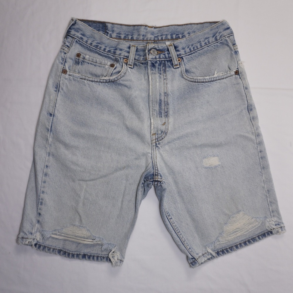 Levi's 32 505 Regular Fit Light Wash Distressed Denim Shorts